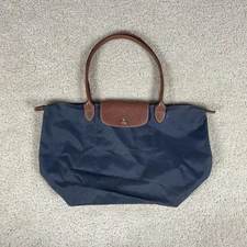 Longchamp Le Pliage Paris Navy Blue Grey Medium Shoulder Bag Logo Nylon
