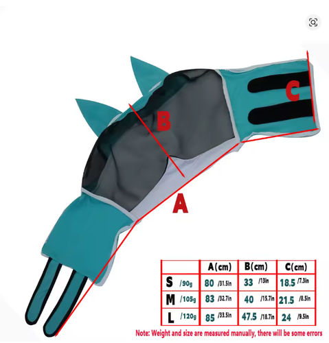 Half or full face Padded Mesh Fly Mask Hood with Ears Horse M Size (Blue) UK - Picture 7 of 8