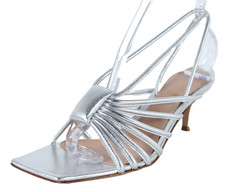 GIANVITO ROSSI 945 Metallic Silver Leather Strappy HELLEN 55 Heels Sandals 39