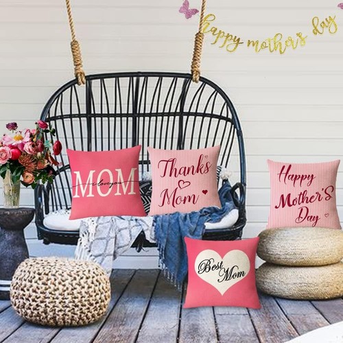 Happy Mothers Day Pillow Covers 18x18 18" x (Pack of 4), Mom-01 - Picture 6 of 7