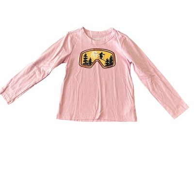 Life is Good Girls XS Pink Long Sleeve Ski Goggle Graphic T-Shirt Skier Sunset