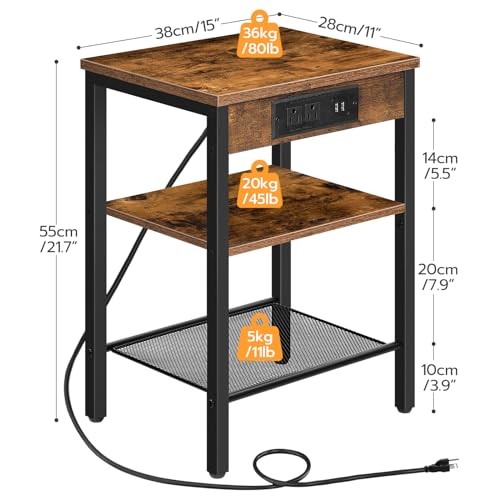 End Table with Charging Station and USB Ports, Small 1 Rustic Brown + Black - Picture 4 of 7
