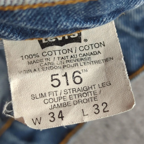 Pantalones de mezclilla vintage Levis 516 para hombre 34x32 (se adapta a 32x32) azules ajustados rectos Canadá Y2K - Imagen 5 de 11
