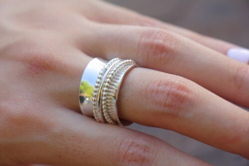 Solid 925 Sterling Silver Spinner Design Ring Handmade Anniversary Ring All Size - Picture 1 of 7