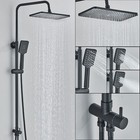 Black Exposed Bathroom Shower Twin Head Large Bar Set Square Valve Rail Hose Tap