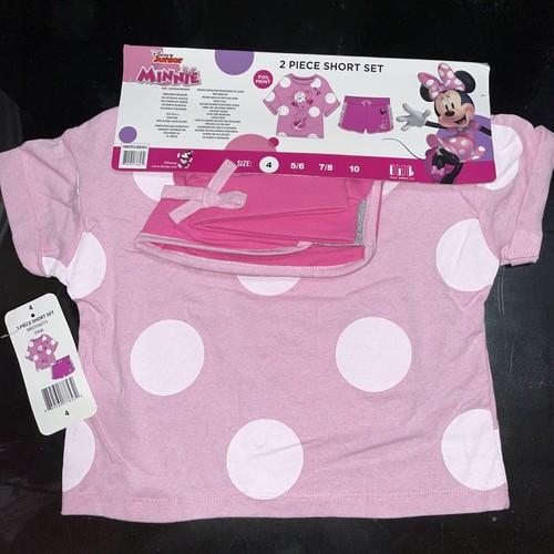 Disney Junior Minnie Mouse 2 Piece Short Set Pink Foil Print Girls Size 4 - Picture 5 of 5