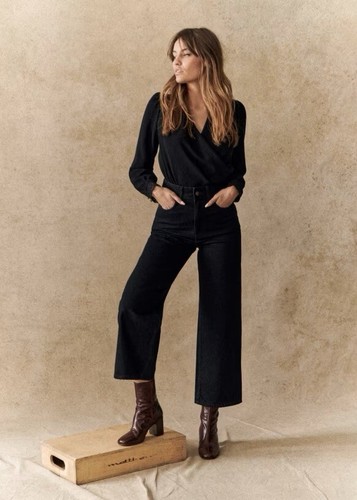 NWT SEZANE Sezane Le Crop Jeans Black Denim Wide Leg size US 4