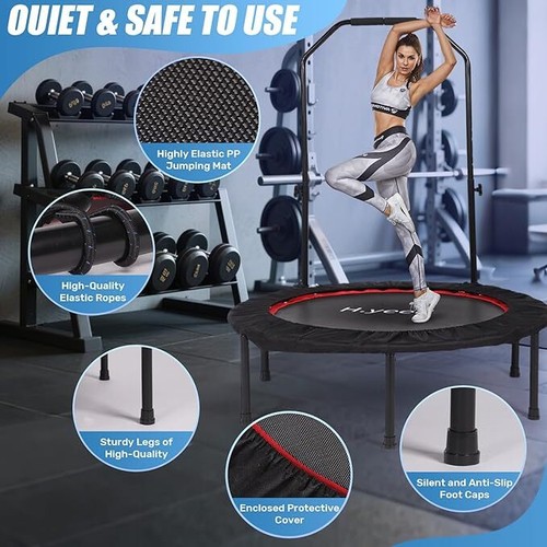 40" Foldable Fitness Rebounder Trampoline with Adjustable Handle, Max Load 150KG - Picture 36 of 48