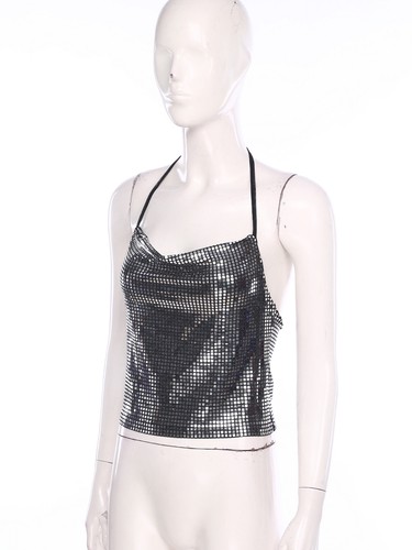 Women Sequin Cami Tank Tops Summer Sleeveless Halter Neck Shimmer Sexy Party - Picture 48 of 128