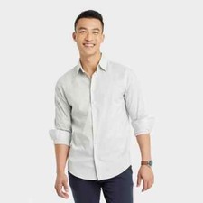 GOODFELLOW Gray Long Sleeve Stretch Front Button Dress Shirt NEW Large