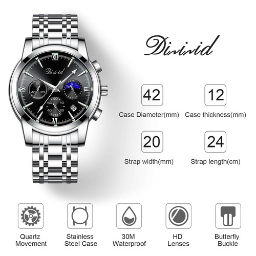 DIZIZID Watches for Men Business Mens Watches Chronograph Stainless Steel Wat... - Picture 6 of 6