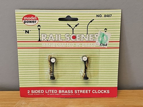 Model Power 8487 N Scale 2 Sided Brass Lighted Street Clocks New