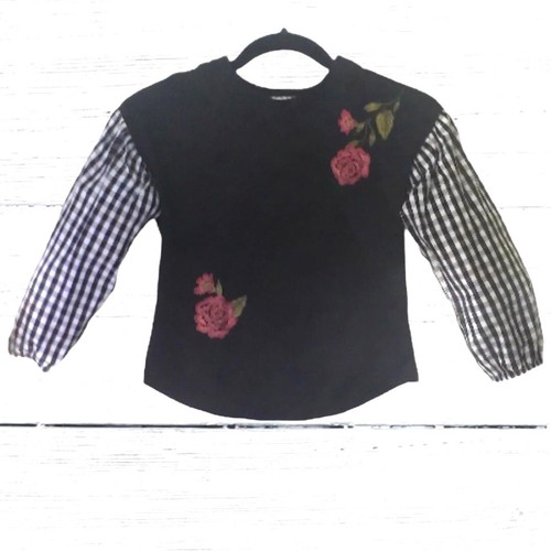 Eyeshadow Girls Black & White Top Plaid Roses Puff Sleeves Medium 10 - Picture 2 of 7