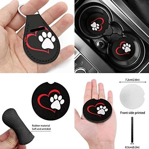 12 Pcs Dog Paw Car Seat Covers Full Set for Women Car Accessories Dog Paw-Red - Picture 6 of 8