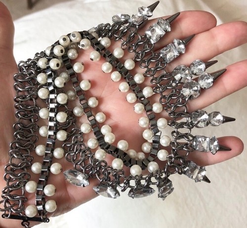 "Collar Gargantilla Punk Gótico con Picos Estrás Cristales Perlas Años 90 De Colección 16""" - Imagen 8 de 8