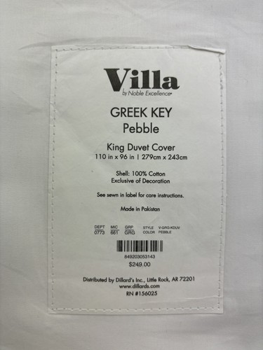 Villa Noble Excellence KING Greek Key Duvet Cover Shams Set GRAY White Dillards - Picture 7 of 12