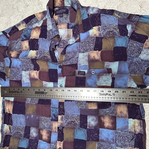 Vintage Guess Mens Button Up Block Multicolor Shirt XL Rayon Short Sleeve Casual - Picture 7 of 9