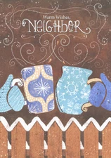 Blue Mittens Blue Mugs Fence Christmas Season's Greetings Card for Neighbor