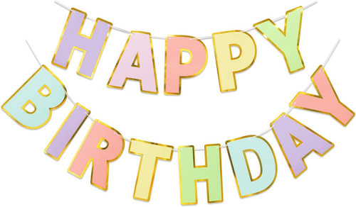 Macaron Happy Birthday Banner Pre-Strung 9 Ft | Birthday Decor Sign Women, Kids - Picture 8 of 12