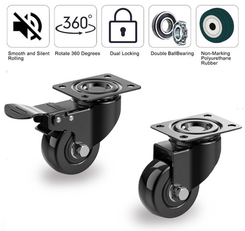 4 x Heavy Duty 50mm PU Swivel Castor Wheel 400KG Trolley Furniture Caster Rubber - Picture 5 of 14
