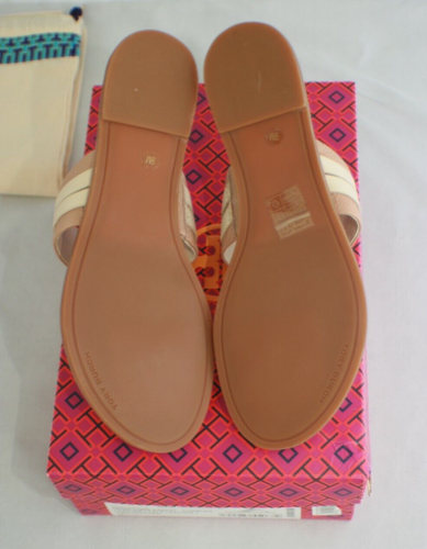 Tory Burch Leigh Tumbled Leather Thong Sandals Size 9 Cream #74443 05MM NIB New - Picture 6 of 9