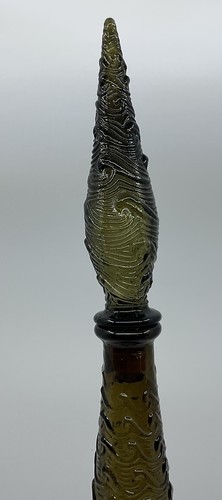 Smoke Grey Glass Genie Bottle + Stopper Vintage Mid Century MCM Empoli Wave 22”H - Picture 3 of 18