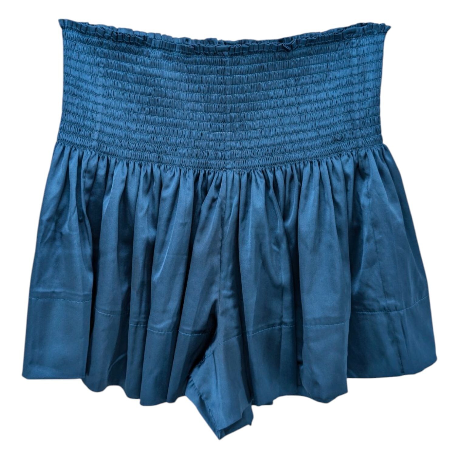 Natural Life Satin Daisy Shorts Womens Dark Teal Smocked Waist Pleated Size M
