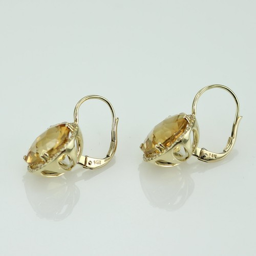 EDELSTEIN CITRIN & NATÜRLICHER HALO DIAMANT EURODRAH OHRRINGE 14K GELBGOLD - Bild 4 von 12