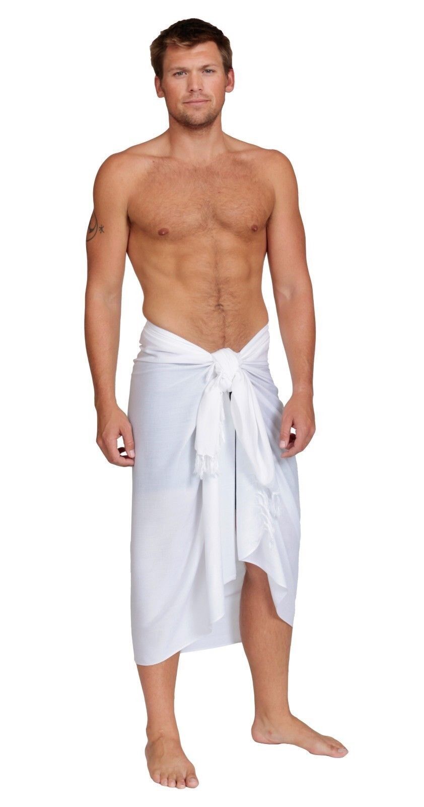 1 World Sarongs Mens Solid White Sarong - Picture 2 of 2