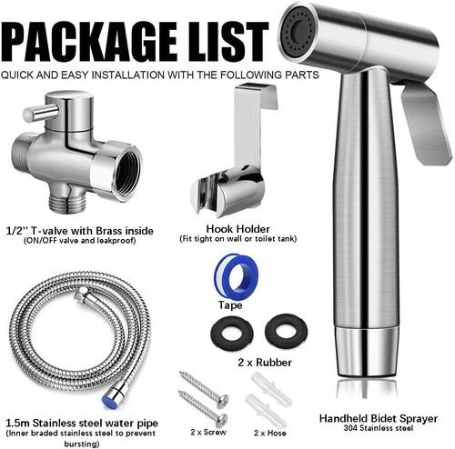 Handheld Bidet Sprayer Jet Kit W/ 1.5m Braided 304 Stainless Steel Hose Toilet - Picture 7 of 7