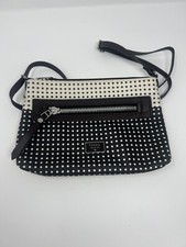 FOSSIL POLKA DOT DAWSON CROSSBODY PURSE MESSENGER CANVAS LEATHER BROWN ZB6591