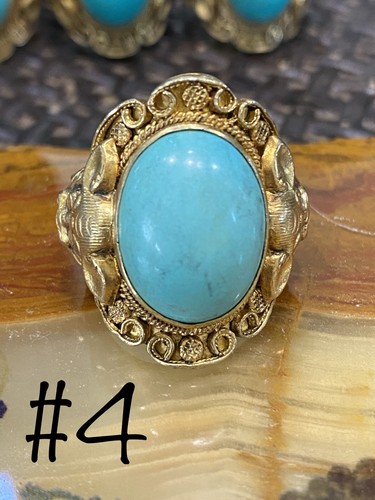 New Old Stock Chinese Export Vermeil Silver And Cabochon Turquoise Lot Of 5 - Picture 8 of 12