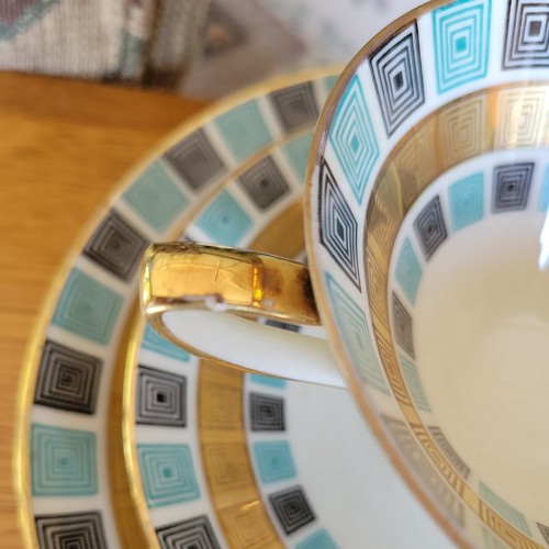 Mid Century Modern Winterling Roslau Bayern Teetasse Untertassenteller Blaugold Schwarz - Bild 7 von 9