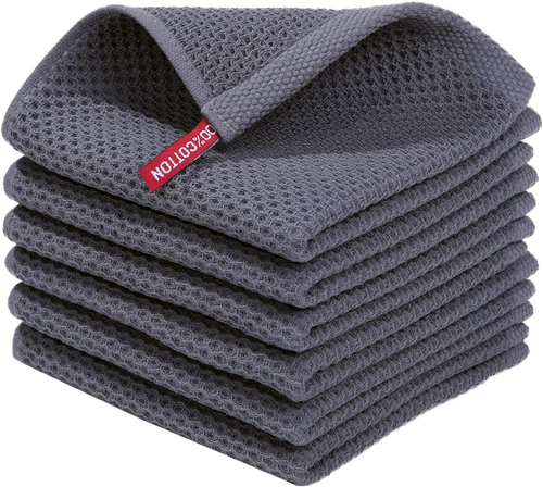100% Cotton Waffle Weave Kitchen Dish Cloths, 12X12 Inches, 6-Pack, Dark Grey - Picture 12 of 12