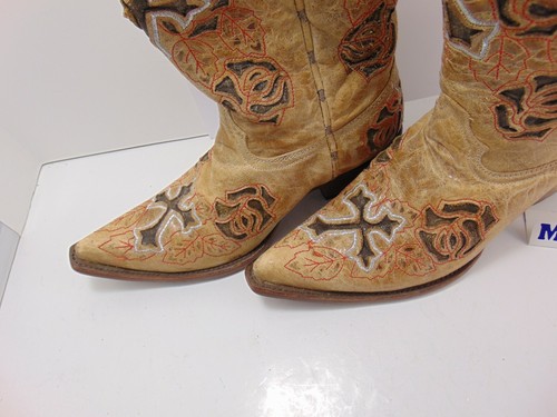 Corral Boots R2460 Antique Saddle Brown w/ Roses and Crosses Authentic Size 7.5 - Picture 3 of 12