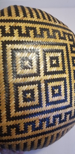 Vintage Winnowing Basket Bamboo BOHO Wall Hanging 15" Round Black Diamond - Picture 6 of 17