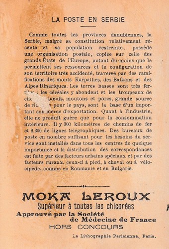 Chromo Chicorée Moka Leroux La Poste en Serbie - Picture 2 of 2
