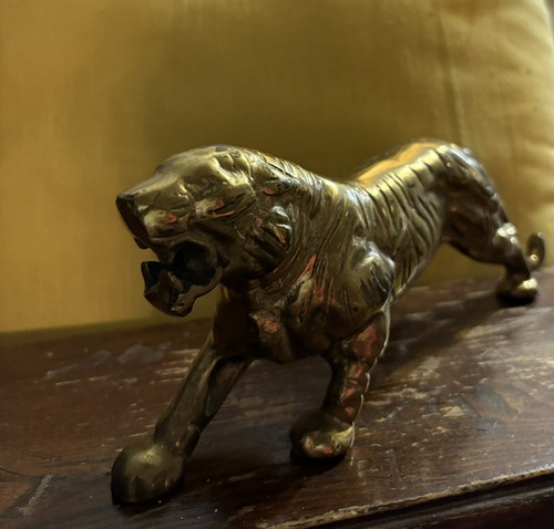 Latón Tigre Pesado 515 Gramos Estilo Estatua León Jaguar Pantera Forma Decoración - Imagen 4 de 5