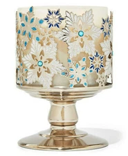 Bath & Body Works *SPARKLY SILVER BLUE SNOWFLAKES 3 WICK PEDESTAL CANDLE HOLDER*