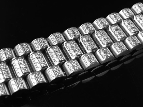 Men's White Finish Stainless Steel Presidential Simulated Lab Diamond Bracelet - Picture 5 of 5