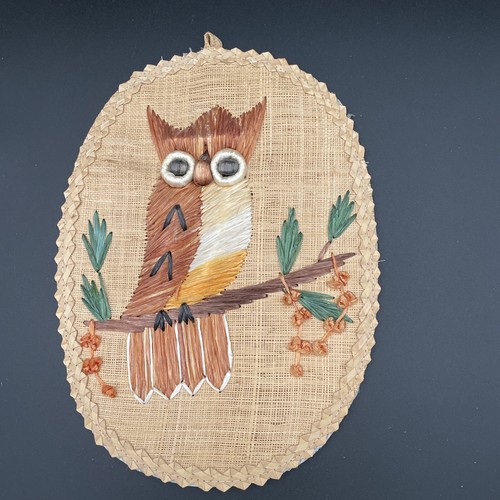 Vintage Raffia gewebte Eule Wandbild - Philippinen - 70er Jahre Boho Vögel - Bild 8 von 8