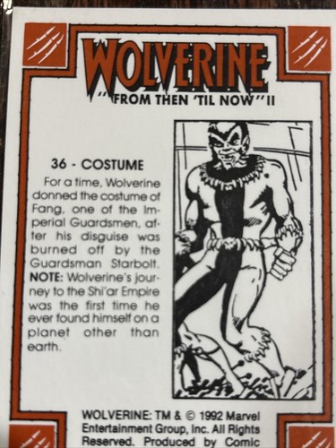 1992 Marvel Wolverine "From Then 'Til Now" II #36 Costume by Comic Images - Picture 3 of 3