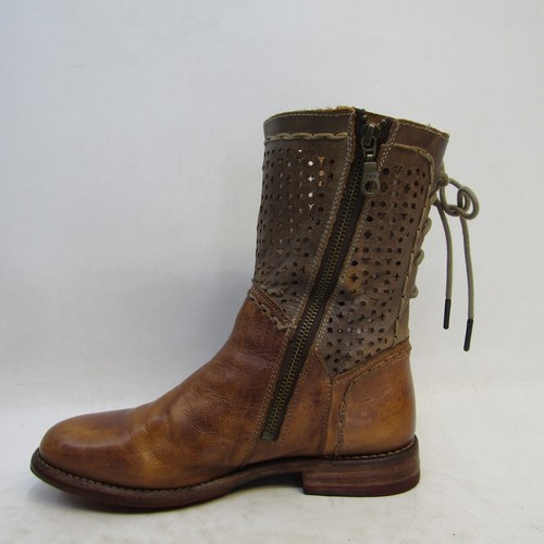 BED STU Womens Sz 7.5 M Distress Brown Leather Zip High Ankle Boots - Picture 2 of 11