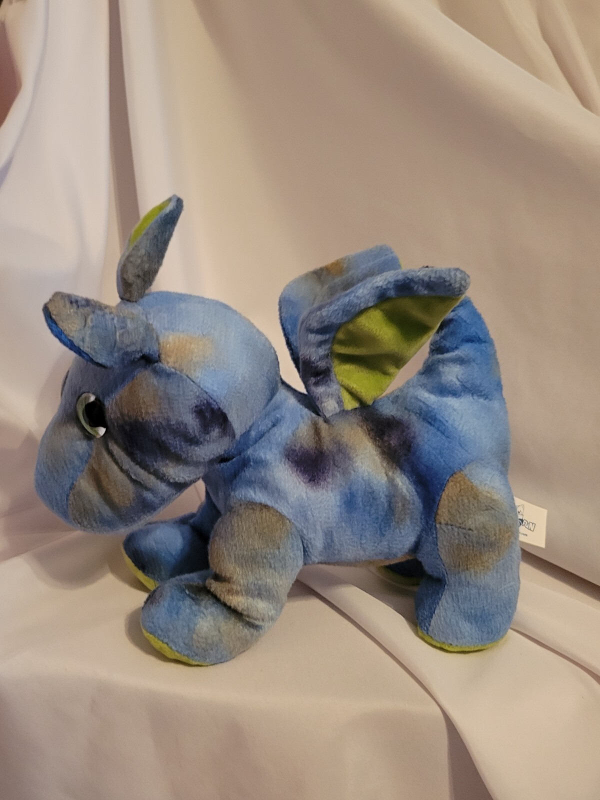 HugFun Dragon Plush Stuffed Animal 11" Blue and Green Glitter Eyes EUC