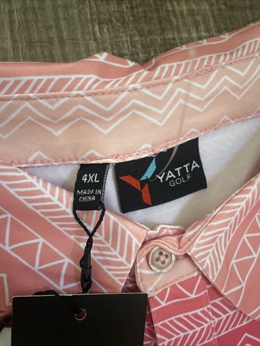 Yatta Golf Mens Standout Performance Short Sleeve Golf Polo Shirt 4XL Pink geo - Picture 9 of 12