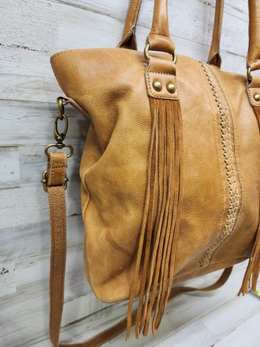 Lucky Brand Satchel Tote Brown Distressed Leather Slouchy Fringe Large Handbag - Picture 9 of 19