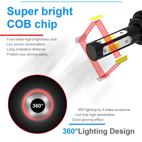 4PCS Combo H11+H11 White 6000K LED Headlight Kit Bulbs 56W High Low Beam - Picture 10 of 10