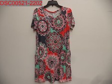 KORSIS Women's Orange Round Flower T-Shirt Dress w/Pockets, Size L X0022XEFLT