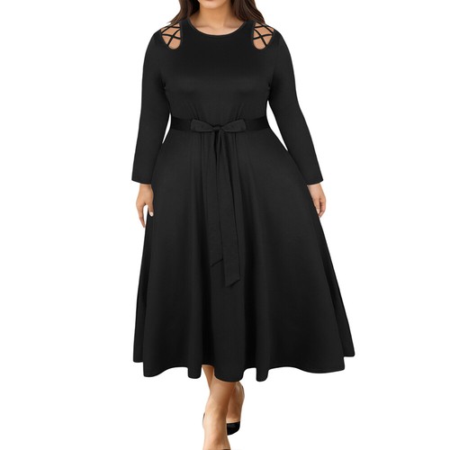 Women Sexy Cold Shoulder Long Sleeve Midi Dress Casual Party Dress Plus Size US - Picture 6 of 15