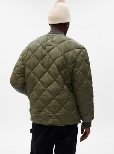 NWT GAP $128 Men's Quilted Bomber Jacket, Army Jacket Green, Sz M - Picture 3 of 9